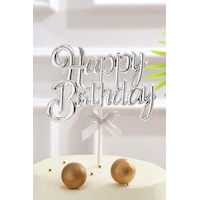 Gümüş Renk Happy Birthday Yazılı Pasta Süsü Tüm Yaşlar Gümüş Renk Happy Birthday Yazılı Pasta Süsü Tüm Yaşlar