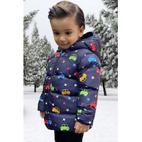 Erkek Çocuk Polarlı Kapüşonlu Gezegen Yıldız Desenli Kışlık Şişme Mont & Kaban & Parka Lacivert Erkek Çocuk Polarlı Kapüşonlu Gezegen Yıldız Desenli Kışlık Şişme Mont & Kaban & Parka Lacivert