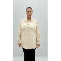 Büyük Beden Düğmeli İnci Detaylı Uzun Kol Oversize Kadın Gömlek Beyaz Büyük Beden Düğmeli İnci Detaylı Uzun Kol Oversize Kadın Gömlek Beyaz