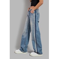 it's basic Kadın Kot Rengi 2s584 Straight Fit %100 Koton Yandan Şeritli Denim Jean Mavi