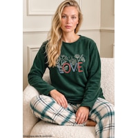 Siyah İnci Yeşil Nakışlı Alt-üst Polar Kışlık Örme Pijama Takım 26222121 Siyah İnci Yeşil Nakışlı Alt-üst Polar Kışlık Örme Pijama Takım 26222121