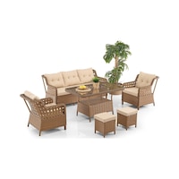 Deniz Rattan Puflu Bahçe Balkon Takımı 3+1+1 Kahve Deniz Rattan Puflu Bahçe Balkon Takımı 3+1+1 Kahve