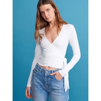 Dilvin 32645 Uzun Kollu Kruvaze Top-beyaz Beyaz Dilvin 32645 Uzun Kollu Kruvaze Top-beyaz Beyaz