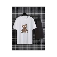 Medinenur Desenli Ayıcık Baskılı T-shirt Short Bol Paça Rahat Kalıp Siyah Alt Siyah Üst Short Takım Beyaz Medinenur Desenli Ayıcık Baskılı T-shirt Short Bol Paça Rahat Kalıp Siyah Alt Siyah Üst Short Takım Beyaz
