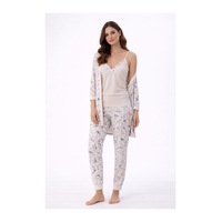 Pemilo Kadın 3378 3'lü Viscon Sabahlık Pijama Takımı Ekru-lila Pemilo Kadın 3378 3'lü Viscon Sabahlık Pijama Takımı Ekru-lila