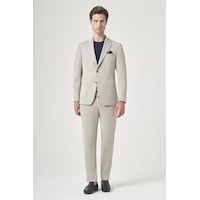 İmza Bej Mono Yaka 6 Drop Slim Fit Esnek Beli Lastikli Takım Elbise 1001260165 İmza Bej Mono Yaka 6 Drop Slim Fit Esnek Beli Lastikli Takım Elbise 1001260165
