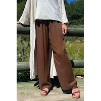 Rabia Şamlı Kahve Keten Pantolon Normal Rabia Şamlı Kahve Keten Pantolon Normal