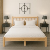 140cm X 190cm Doğal Masif Ahşap Yuvarlak Çıtalı Başlıklı Karyola Doğal Ahşap Natural Renk