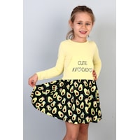 Toontoy Kız Çocuk Cute Avocado Naskışlı Eteği Desenli Elbise Sarı Toontoy Kız Çocuk Cute Avocado Naskışlı Eteği Desenli Elbise Sarı