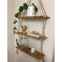 Ahşap Dekoratif Tasarım 3'lü Halatlı Raf Hazır Kurulu 39cm 9cm Ahşap Dekoratif Tasarım 3'lü Halatlı Raf Hazır Kurulu 39cm 9cm