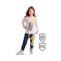 Balonlu Koala Kız Çocuk Kışlık T-shirt Pantolon Takım Balonlu Koala Kız Çocuk Kışlık T-shirt Pantolon Takım