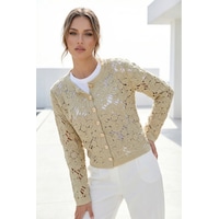 Sayzen Your Shine Gold Düğmeli Nakış Işlemeli Ceket Sy-shn2609 Stone Sayzen Your Shine Gold Düğmeli Nakış Işlemeli Ceket Sy-shn2609 Stone