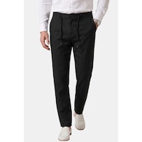 Deepsea Siyah Slim Fit Likralı Keten Dokulu Lastikli Belli İpli Yazlık Erkek Pantolon 2603001