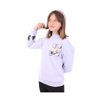 Toontoy Kız Çocuk Baskılı Nakışlı Sweatshirt Mavi