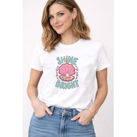 Herkesemoda Shine Bright Baskı Detaylı Bisiklet Yaka Pamuklu Basic T-shirt Beyaz Herkesemoda Shine Bright Baskı Detaylı Bisiklet Yaka Pamuklu Basic T-shirt Beyaz