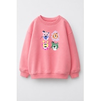 Monila Kız Çocuk 3 İplik Kumaş Pamuklu Hayvan Baskılı Sweatshirt Pembe Monila Kız Çocuk 3 İplik Kumaş Pamuklu Hayvan Baskılı Sweatshirt Pembe
