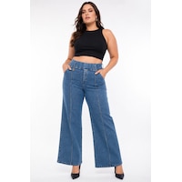 Zanessi Fashıon Büyük Beden Denim Yüksek Bel Bol Paça Kadın Pantolon Mavi Zanessi Fashıon Büyük Beden Denim Yüksek Bel Bol Paça Kadın Pantolon Mavi