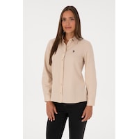 U.S. Polo Assn. Kadın Kum Uzun Kollu Basic Gömlek 50316711-VR085 U.S. Polo Assn. Kadın Kum Uzun Kollu Basic Gömlek 50316711-VR085