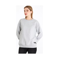 MMetalic Kadın Gri Renk Basic Bisiklet Yaka Sweatshirt MMetalic Kadın Gri Renk Basic Bisiklet Yaka Sweatshirt