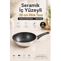 28 Cm Seramik İç Yüzeyli İndüksiyon Uyumlu Paslanmaz Çelik Wok Tava Gümüş 28 Cm Seramik İç Yüzeyli İndüksiyon Uyumlu Paslanmaz Çelik Wok Tava Gümüş