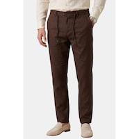Deepsea Kahve Slim Fit Likralı Keten Dokulu Lastikli Belli İpli Yazlık Erkek Pantolon 2603001
