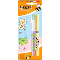 Bıc 4 Colours Kawaii Animals 4 Renkli Tükenmez Kalem + Fosforlu Kalem 2 Li Set Çok Renkli
