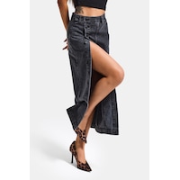 it's basic Kadın Gri Füme Renk Tilia Önü Düğmeli Maxi Boy Denim Etek it's basic Kadın Gri Füme Renk Tilia Önü Düğmeli Maxi Boy Denim Etek