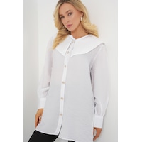 Bigdart Kadın Bebe Yaka Uzun Tunik 5967 - Beyaz Bigdart Kadın Bebe Yaka Uzun Tunik 5967 - Beyaz