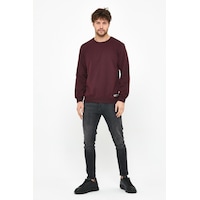 MMetalic Basic Bisiklet Yaka Erkek Sweatshirt Bordo