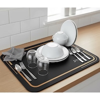 Nobera Premium Dekoratif Bulaşık Kurutma Matı 50x40 Cm Süper Emici, Kaydırmaz Kauçuk Tabanlı Ve Tezgah Koruyucu Altlık Altın - Siyah Nobera Premium Dekoratif Bulaşık Kurutma Matı 50x40 Cm Süper Emici, Kaydırmaz Kauçuk Tabanlı Ve Tezgah Koruyucu Altlık Altın - Siyah
