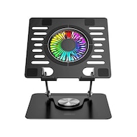 Addison Ad-rc36 Steely 360 Derece Dönebilen Fanlı Rgb Işıklı Ayarlanabilir Siyah Metal Laptop Stand