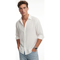 Bianco Lucci Erkek Nefes Alabilir Yarım Oversize Müslin Kumaş Uzun Kol Yakalı Gömlek 60001001 - Beyaz Bianco Lucci Erkek Nefes Alabilir Yarım Oversize Müslin Kumaş Uzun Kol Yakalı Gömlek 60001001 - Beyaz