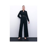 Sateen Kemerli Salaş Tulum - Siyah Sateen Kemerli Salaş Tulum - Siyah