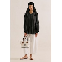 Manuka Nervürlü Dökümlü Tunik Siyah Ss26tnk00006-01
