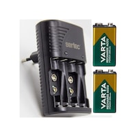 Sertec STC-9V Pil Şarj Cihazı + Varta 9V Şarjlı Pil 2'li