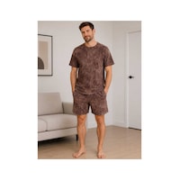 Pijamask Erkek Baskılı Şortlu Pamuklu Yazlık Pijama Takımı Kahverengi Pijamask Erkek Baskılı Şortlu Pamuklu Yazlık Pijama Takımı Kahverengi