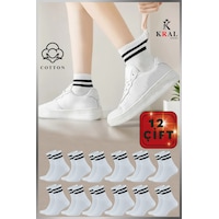 Kral Socks Erkek Kadın 12 Çift Çizgili Kolej Tenis Çorabı Pamuklu Terletmez Çorap Beyaz Kral Socks Erkek Kadın 12 Çift Çizgili Kolej Tenis Çorabı Pamuklu Terletmez Çorap Beyaz