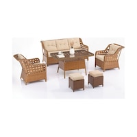 Evdemo Eren Rattan Puflu Bahçe Balkon Takımı 3+1+1 Kahverengi Evdemo Eren Rattan Puflu Bahçe Balkon Takımı 3+1+1 Kahverengi