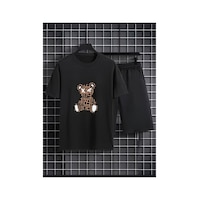 Medinenur Desenli Ayıcık Baskılı T-shirt Short Bol Paça Rahat Kalıp Siyah Alt Siyah Üst Short Takım Siyah Medinenur Desenli Ayıcık Baskılı T-shirt Short Bol Paça Rahat Kalıp Siyah Alt Siyah Üst Short Takım Siyah