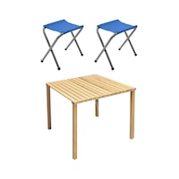 Exent Katlanır Ahşap Kamp Masası + 2 Adet Tabure Seti 60 x 60 CM Çok Renkli Exent Katlanır Ahşap Kamp Masası + 2 Adet Tabure Seti 60 x 60 CM Çok Renkli