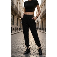 Kadın Siyah Yüksek Bel Jogger Eşofman Altın Kadın Siyah Yüksek Bel Jogger Eşofman Altın