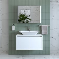Banos Banyo Roomart Tm7.2 Mat Beyaz Mdf 85 Cm Banyo Dolabı + Ayna Mat Beyaz