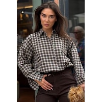 Madmext Camel Oversize Kareli Kadın Gömlek Mg2822 Madmext Camel Oversize Kareli Kadın Gömlek Mg2822