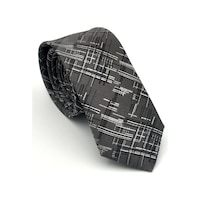 Gaffy Siyah Beyaz Kırcıl Desenli Gri Dokuma Kumaş Mendilli Slim Fit Kravat // Sdk-2611-3 Gri Gaffy Siyah Beyaz Kırcıl Desenli Gri Dokuma Kumaş Mendilli Slim Fit Kravat // Sdk-2611-3 Gri