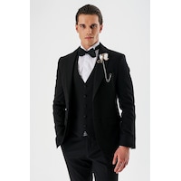 İmza Siyah Çıkarılabilir Şal Yaka Yelekli Likralı 6 Drop Slim Fit Smokin Damatlık 1001240202-Siyah İmza Siyah Çıkarılabilir Şal Yaka Yelekli Likralı 6 Drop Slim Fit Smokin Damatlık 1001240202-Siyah