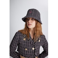 Holly Lolly Tüvit Kumaş Logolu Bucket Tweed Şapka Siyah Holly Lolly Tüvit Kumaş Logolu Bucket Tweed Şapka Siyah