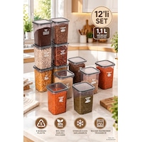 Porsima 4512 Kiler Box 12'li Kare Erzak Saklama Kabı Seti 1,1 Litre Şeffaf Füme Bakliyat, Baharat Ve Mutfak Düzenleyici Porsima 4512 Kiler Box 12'li Kare Erzak Saklama Kabı Seti 1,1 Litre Şeffaf Füme Bakliyat, Baharat Ve Mutfak Düzenleyici