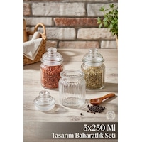 3'lü Cam Baharatlık Vakumlu Kapaklı 3x250 Ml