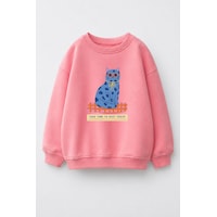 Monila Kız Çocuk 3 İplik Kumaş Pamuklu Kedi Baskılı Sweatshirt Pembe Monila Kız Çocuk 3 İplik Kumaş Pamuklu Kedi Baskılı Sweatshirt Pembe