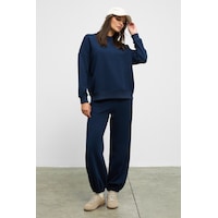 ETHIQUET CARICA Kadın Organik Pamuklu İçi Polarlı Oversize Fit Bel Ve Paça astikli Kordonlu acivert Alt-Üst ETHIQUET CARICA Kadın Organik Pamuklu İçi Polarlı Oversize Fit Bel Ve Paça astikli Kordonlu acivert Alt-Üst